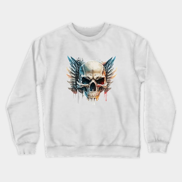 Skull Wild Life Painting Dark Character Spirit Crewneck Sweatshirt by Cubebox